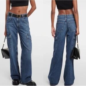 Agolde Minka Wide Leg Cargo Utility Blue Denim Jeans Size 28